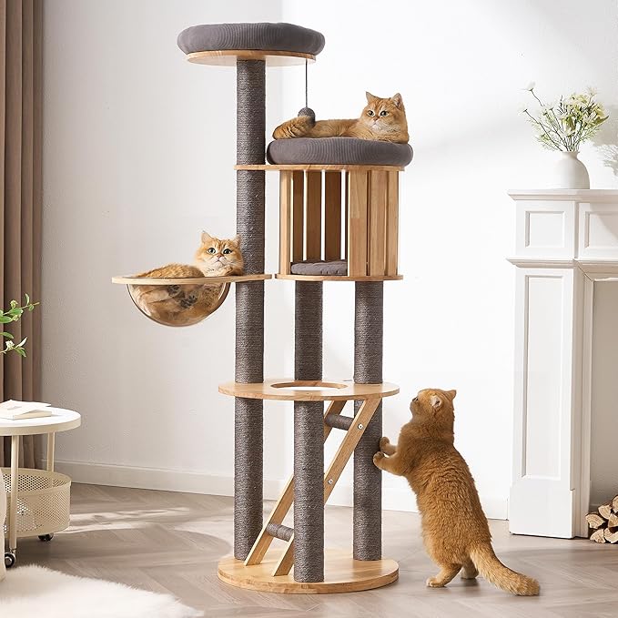 Modern Cat Tree Tower with Scratching Post, 61.5in Tall Cat Tree by Kicari