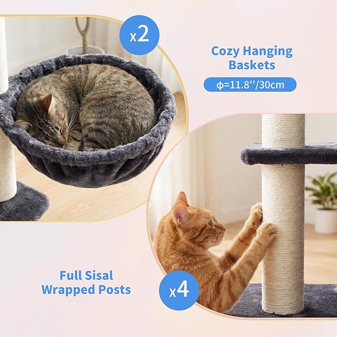 Heybly Cat Tree with Reinforced Big Base, 41.3-Inch Sturdy Cat Tower - Image 7