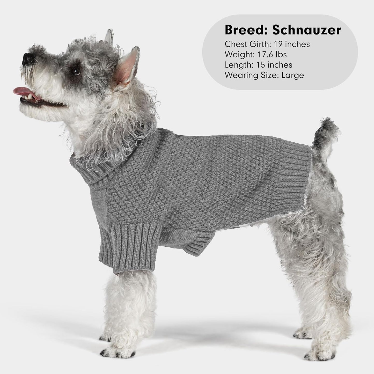 cyeollo Turtleneck Dog Sweater Knitted Cable Sweaters with Leash Hole Winter Pet Clothes Pet Small Dog Sweaters, Grey XL