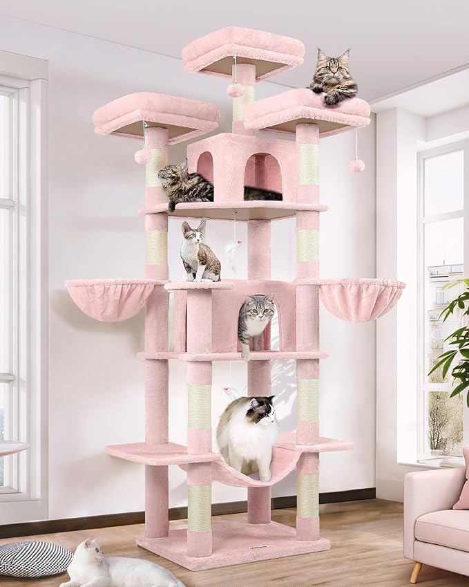 Globlazer Big Pink Cat Tower for Indoor Cats, 80inch Cat Tower for Multiple by Globlazer