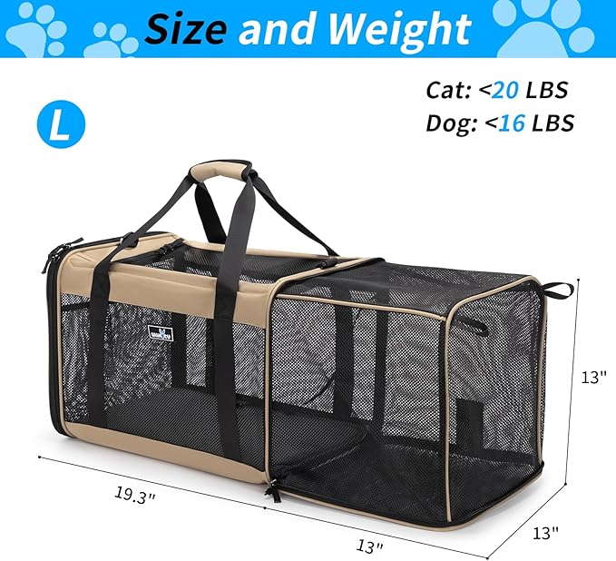 Wakytu Expandable Pet Carrier for Dogs & Cats, Large Travel Bag - Image 4