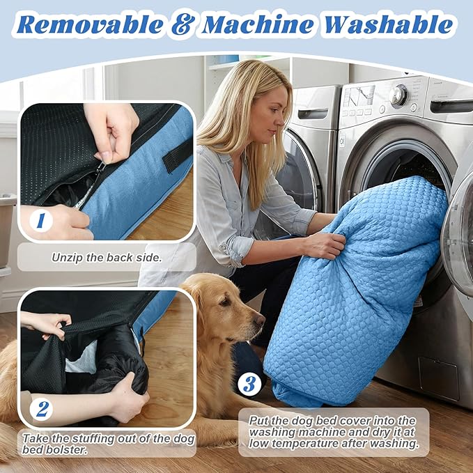 GGIB Cooling Dog Bed Mat with Bolster Pillow Washable Dog Couch Cover - Image 5