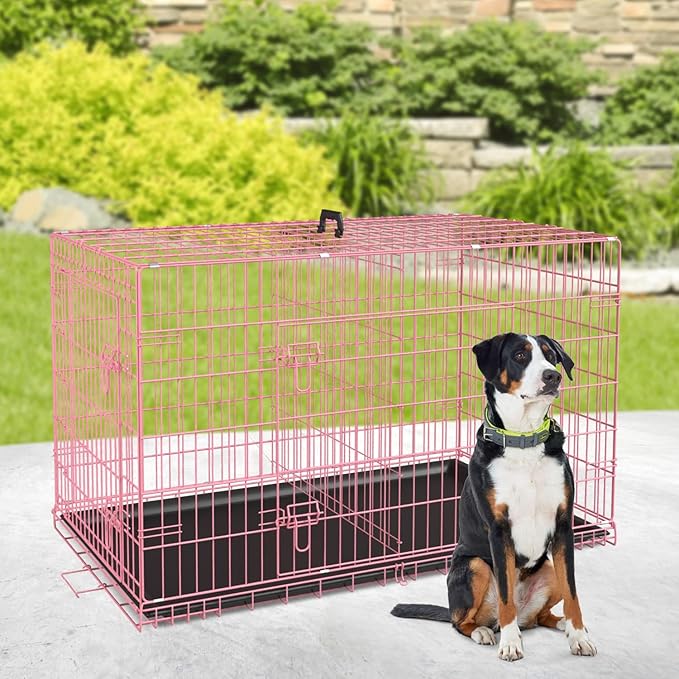 BestPet | Dog Crate | 36" | Pink | Foldable Metal Kennel - Image 2