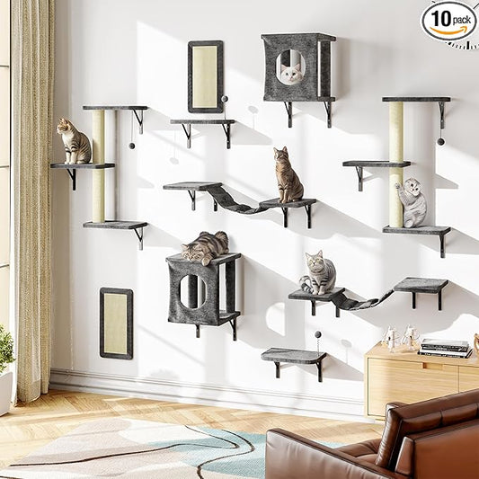 NUNU LAB Cat Wall Shelves, 10-in-1 Wall-Mounted Cat Furniture Set, Large Cat by NUNULAB