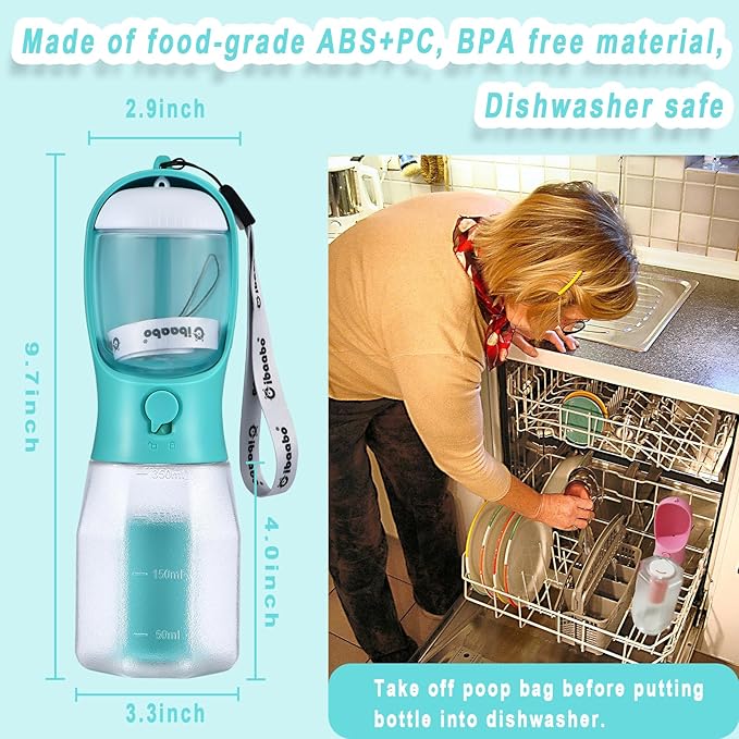 Cibaabo Dog Water Bottle with Food Container & Poop Bag Holder, Travel Water - Image 6