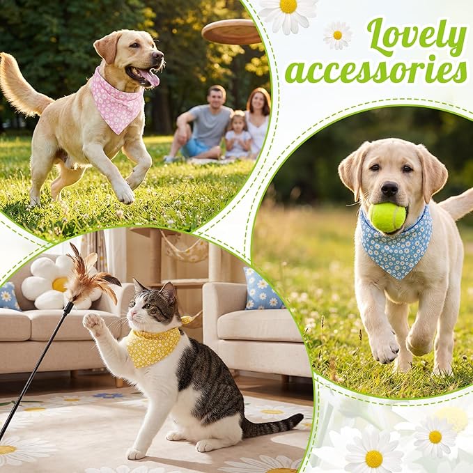 Weewooday 9 Pcs Summer Daisy Dog Bandanas Floral Birthday Handkerchief Scarf - Image 5