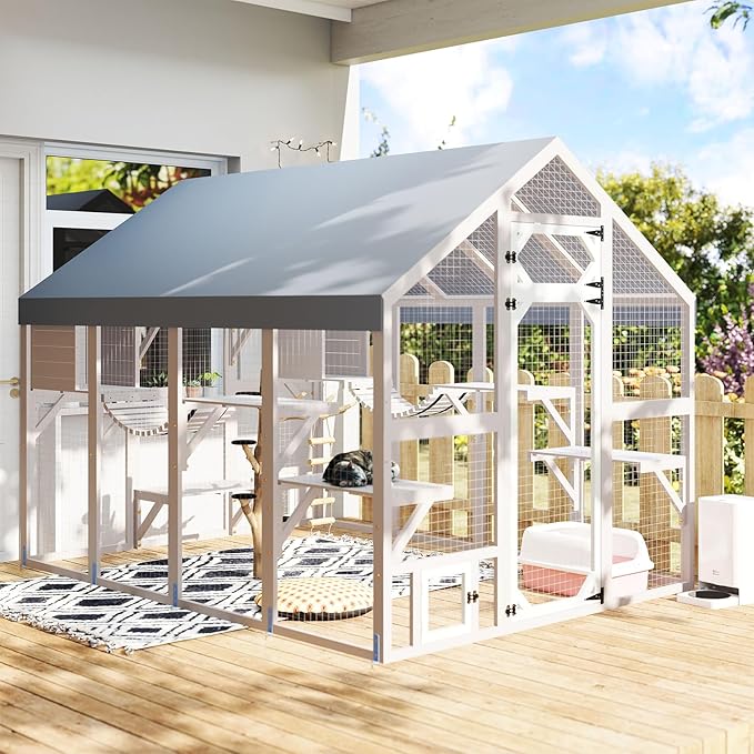 69.7" L Large Catio Outdoor Cat Enclosure, Walk-in Outdoor Cat House - Image 7