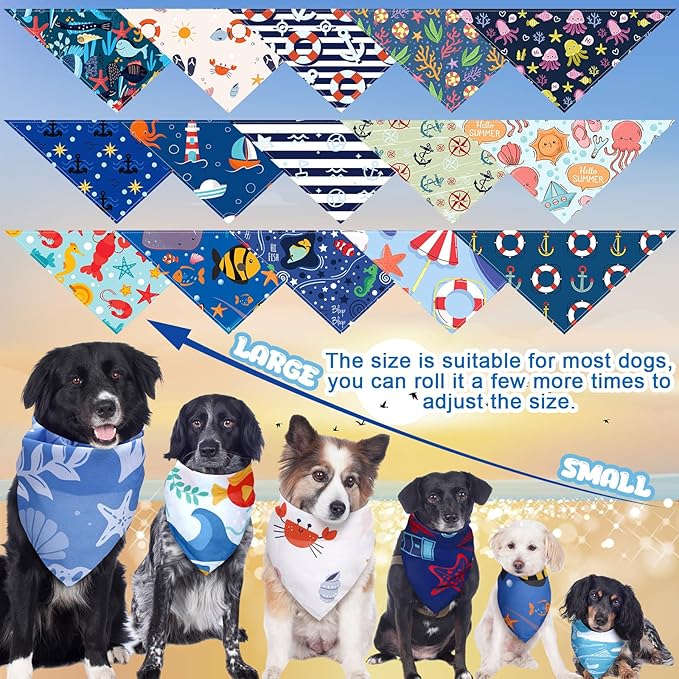 Huhumy 150 Pcs Ocean Dog Bandanas Bulk Summer Pet Bibs Triangle Ocean Themed - Image 3