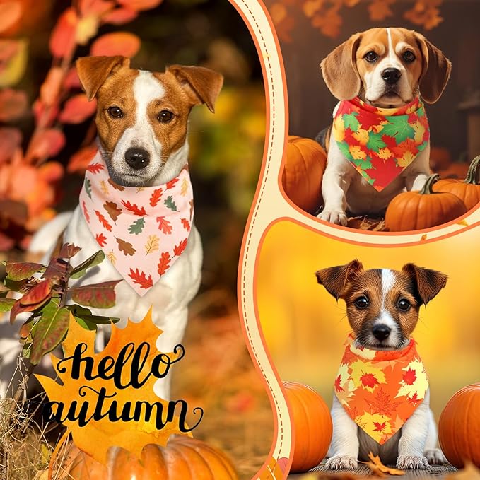 Preboun 50 Pcs Fall Thanksgiving Dog Bandana Bulk Pumpkin Maple Leaves Bandana - Image 4
