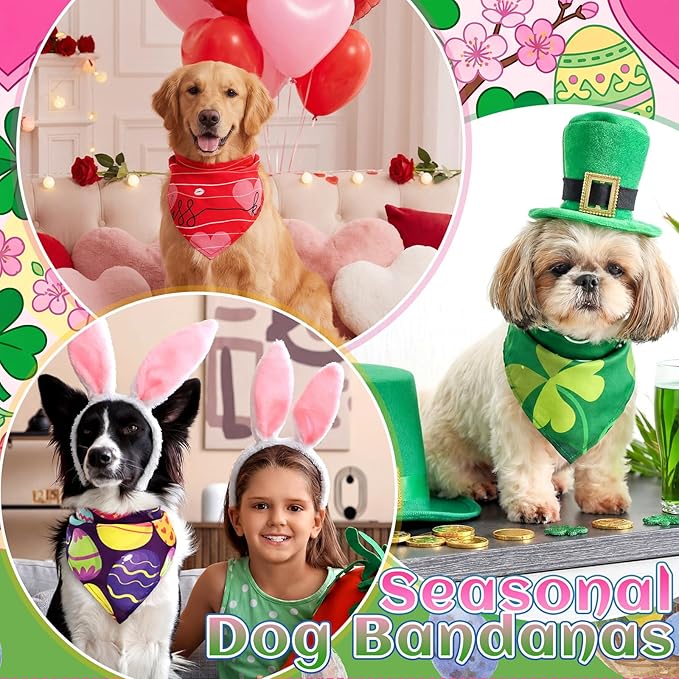 Huhumy 100 Pcs Easter Seasonal Dog Bandanas Easter Valentines Day St. Patrick's - Image 3