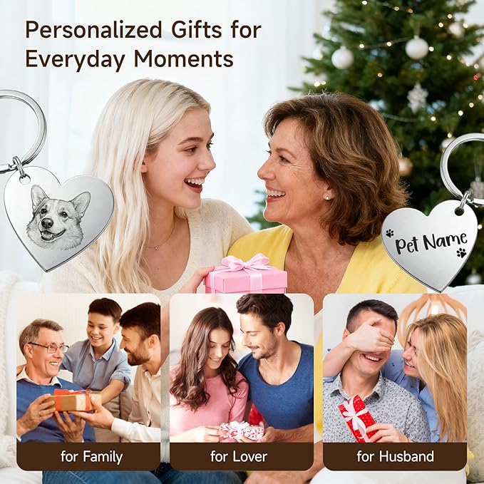 Custom Dog or Cat Portrait Keychain, Personalized Photo Engraved Keychains - Image 7