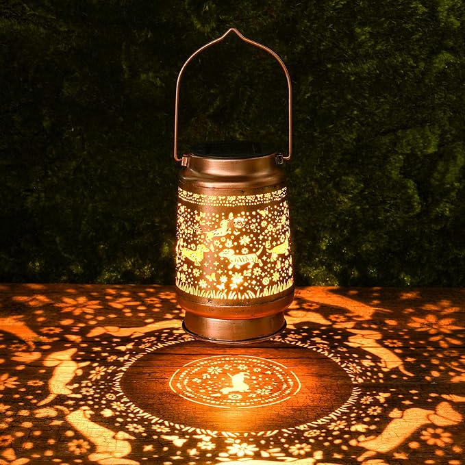 Solar Lanterns Outdoor Waterproof, Dachshund Wiener Dog Floral Butterfly Design by Romart