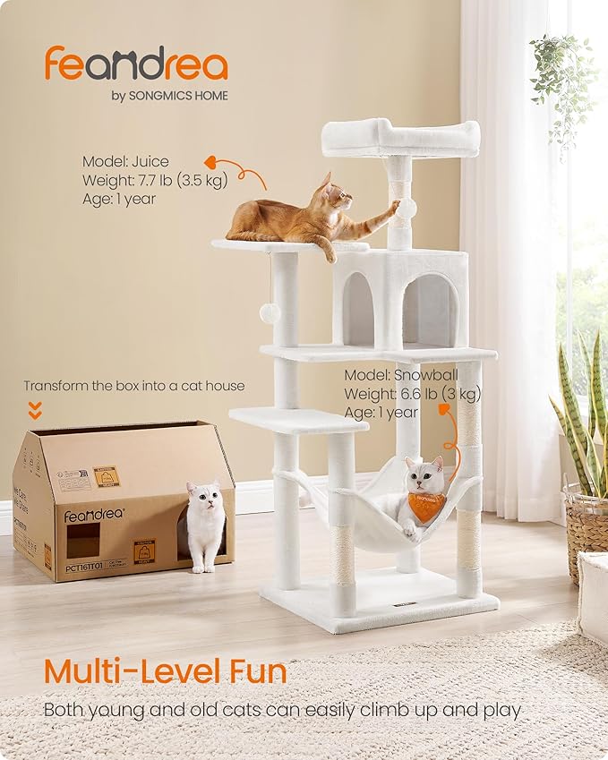Feandrea Cat Tree, 54.2-Inch Cat Tower, Plush Multi-Level Condo - Image 2