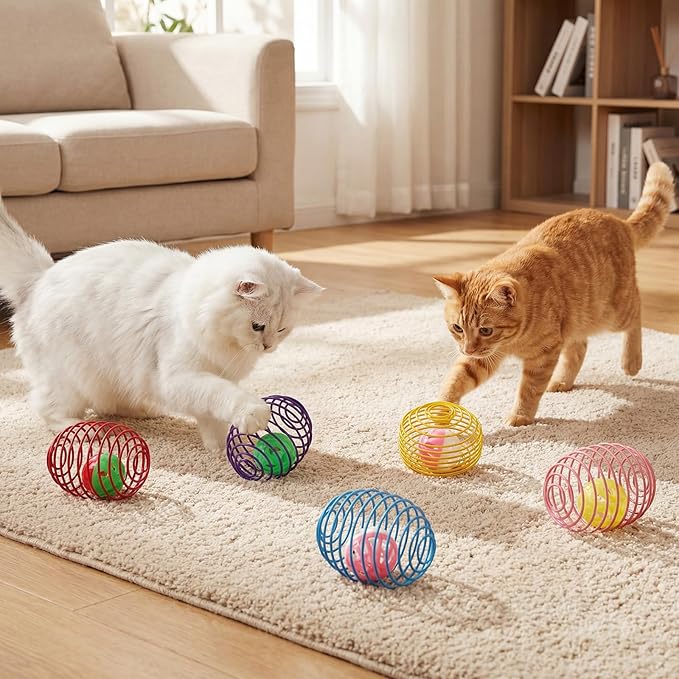 Jecery 5 Pcs Cat Spring Toys Stretchable Rolling Balls Colorful Playful Coils - Image 7