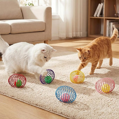 Jecery 5 Pcs Cat Spring Toys Stretchable Rolling Balls Colorful Playful Coils - Image 7