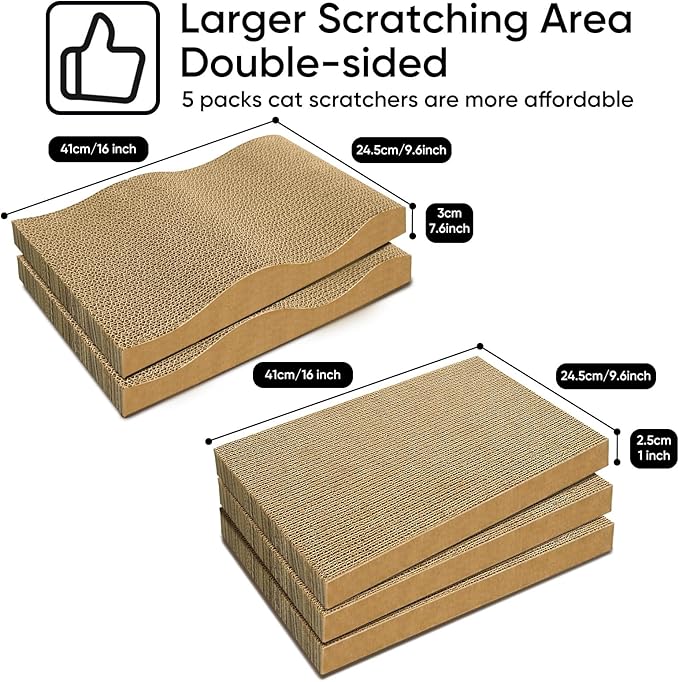 5 Packs Cat Scratcher Set with Storage Box, 2 Wave Lounge Pads + 3 Flat - Image 3
