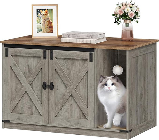Hzuaneri Cat Litter Box Enclosure, Hidden Litter Box Cabinet Furniture by Hzuaneri