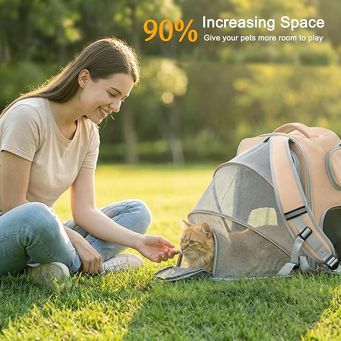 Cat Backpack Carrier Expandable, Breathable Mesh & Lockable Zippers & Shaded - Image 5