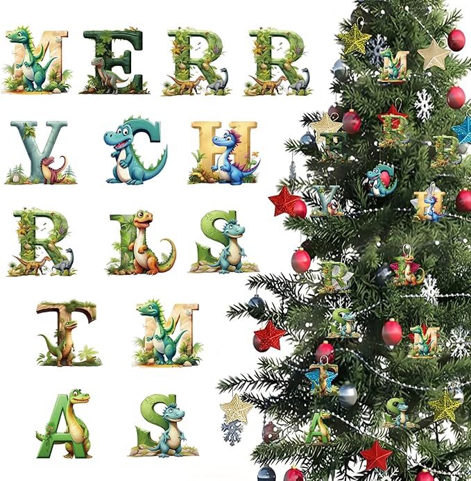 14 Pcs Christmas Dinosaur Ornaments Xmas Tree Decorations Acrylic Hanging by NSSHEL