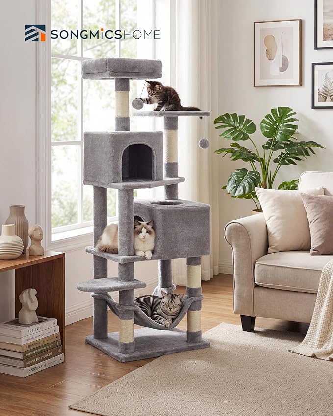 SONGMICS HOME Cat Tree for Indoor Cats, Hammock and Condo, Light Gray - Image 2