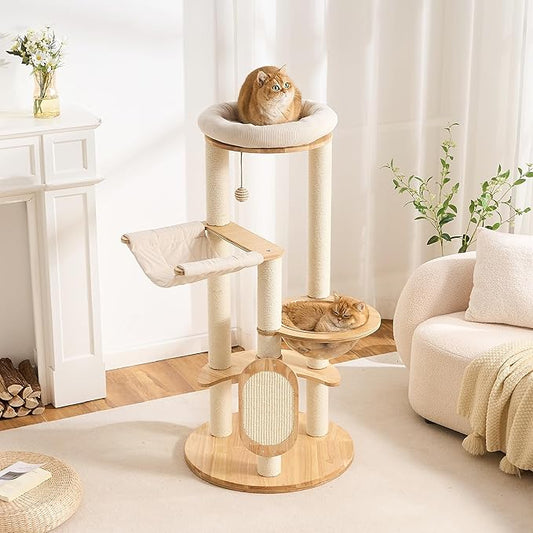Modern Solid Wood Cat Tree for Indoor Cats Up to 15lbs, Large Cat Bed, Capsule by Kicari