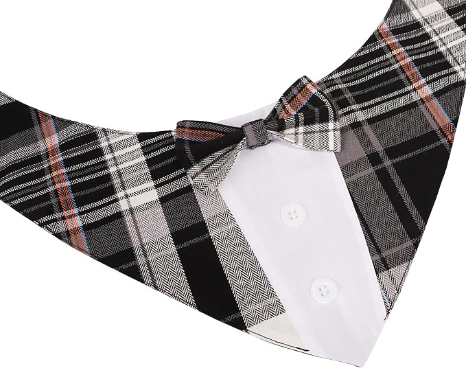ADOGGYGO Black Dog Tuxedo Bandana, Plaid Bow Tie Collar, Adjustable Black Plaid - Image 6