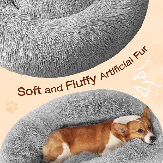 JOLLYVOGUE Dog Bed, Calming Anti-Anxiety Large Dog Bed, Fluffy Donut Cushion - Image 3