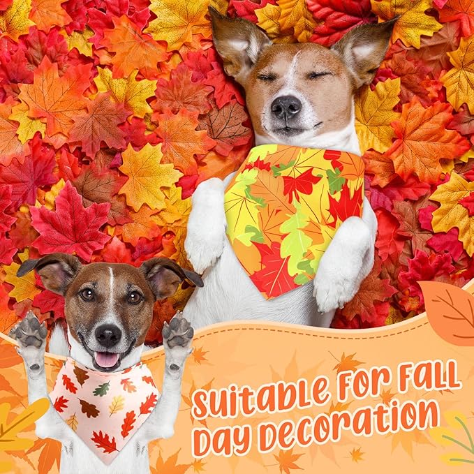 Preboun 50 Pcs Fall Thanksgiving Dog Bandana Bulk Pumpkin Maple Leaves Bandana - Image 2