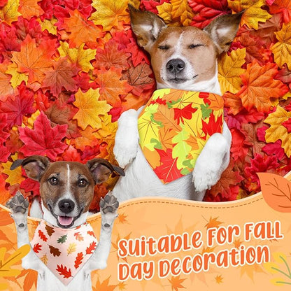 Preboun 50 Pcs Fall Thanksgiving Dog Bandana Bulk Pumpkin Maple Leaves Bandana - Image 2