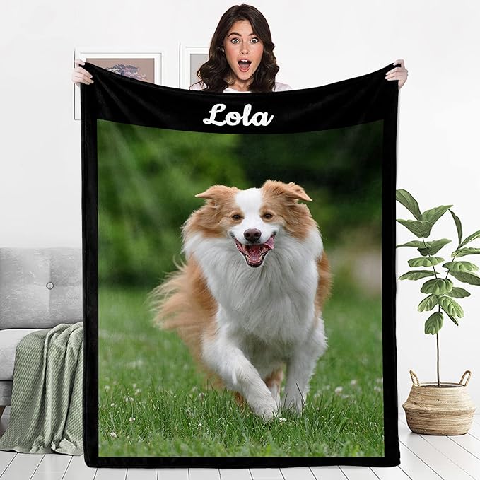 Personalized Dog Blanket with Photo, Custom Pets Throw Blanket with Name by Ecautly