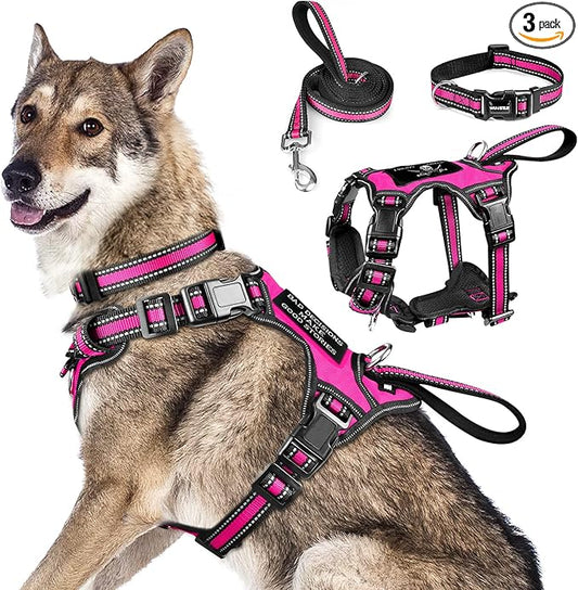 WINSEE Pet Harness Collar and Leash Set, All-in-one Reflective Dog Harness No by WINSEE