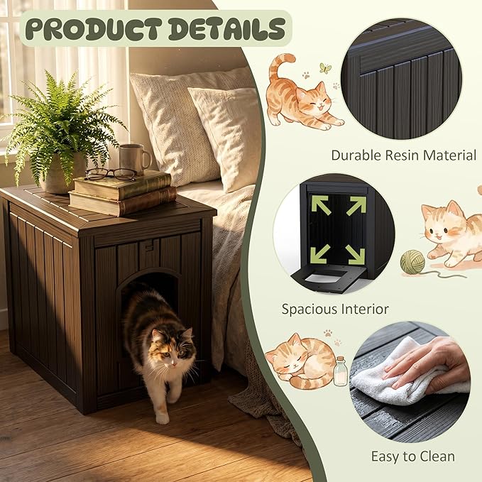 Cat Litter Box Enclosure, Openable Front Door, Raised Floor, Waterproof & - Image 4