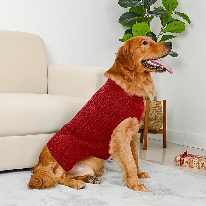 2 Pack Dog Sweaters for Large Dogs Winter Turtleneck Pullover Cable Knit Fleece - Image 4