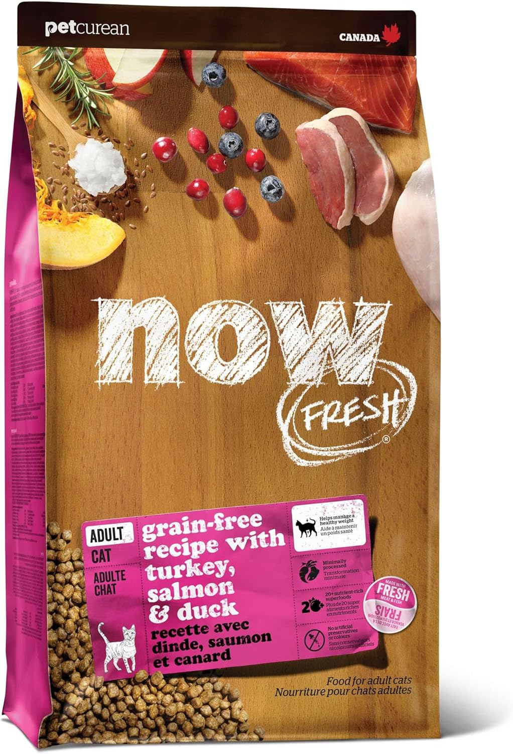 Now Fresh Grain-Free Dry Cat Food with Turkey, Salmon & Duck, Healthy Kibble for Adults Made with Real Meat & Fish, Chicken-Free, with Pumpkin & Probiotics for Sensitive Stomachs, 16 lb Bag