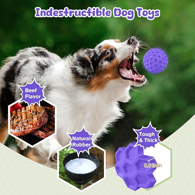 Squeaky Dog Toys for Aggressive Chewers, Indestructible Dog Balls for - Image 3