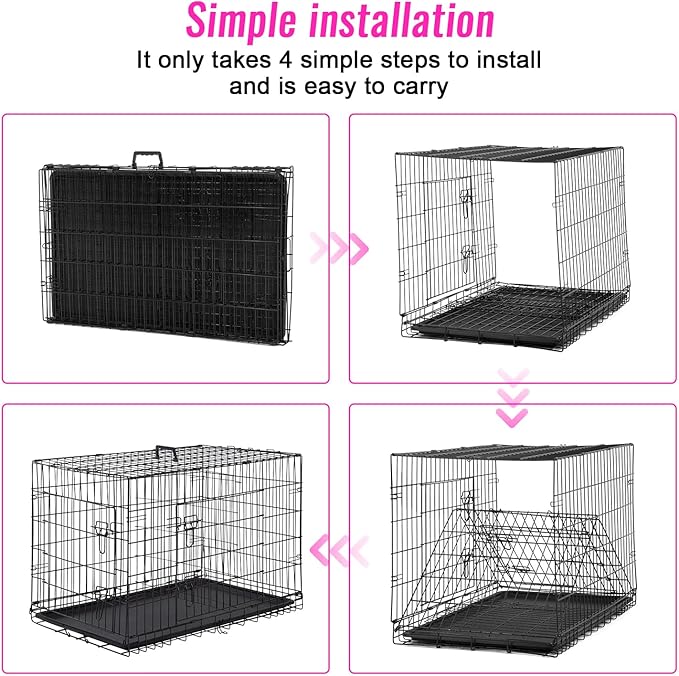 FDW Dog Crate for Large Dogs 48 Inch Folding Metal WirePet Cage Double Door - Image 6