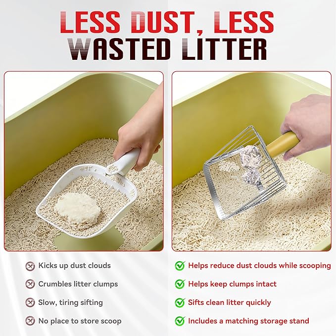 Metal Cat Litter Scoop with Holder, Heavy Duty Deep Sifter with Dual-Hole - Image 3