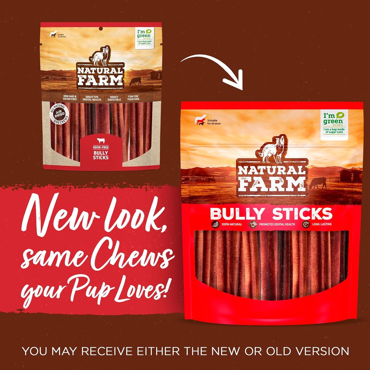 Natural Farm Odor-Free Bully Sticks, 7-Inch Long, 20 Count Bag, 100% Beef Pizzle Chew Treats for Medium & Large Dogs Dogs