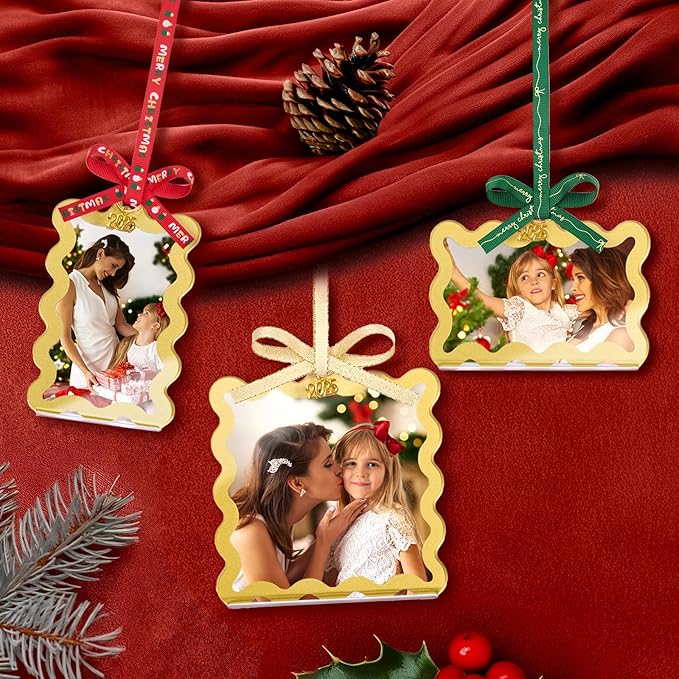 UNIQOOO 6Pcs Gold Wave Christmas Acrylic Picture Frame Ornaments, 3 Sizes - Image 2