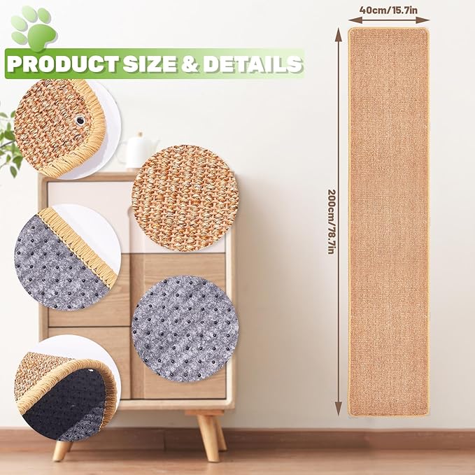 Natural Sisal Cat Scratcher Mat, Wall Scratcher Carpet, Cat Climbing Wall - Image 2