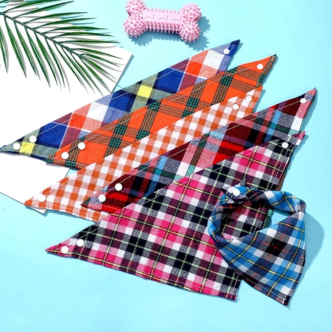 Honoson 6 Pieces Triangle Dog Bandana Dog Scarf Plaid Printing Adjustable Bibs - Image 7
