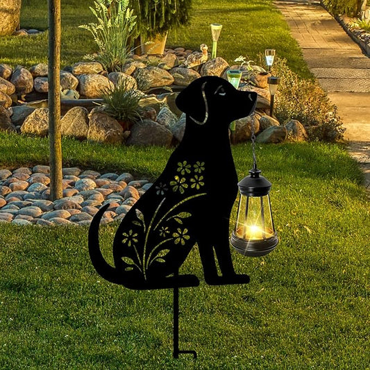 Bshine Dog Solar Light Outdoor Garden Decoration, Waterproof Metal Stake Black by Bshine