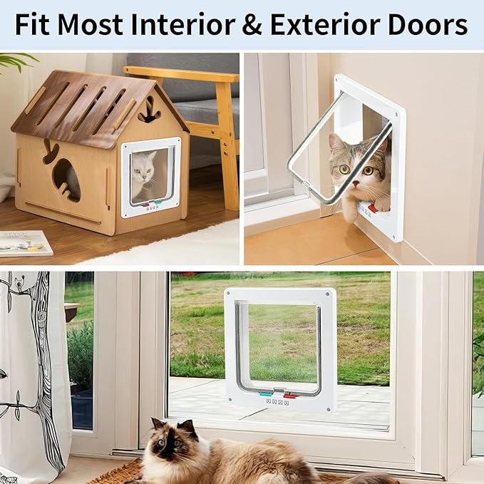 Cat Door for Interior Exterior Door, 4-Way Locking Flap for Cats & Dogs - Image 7