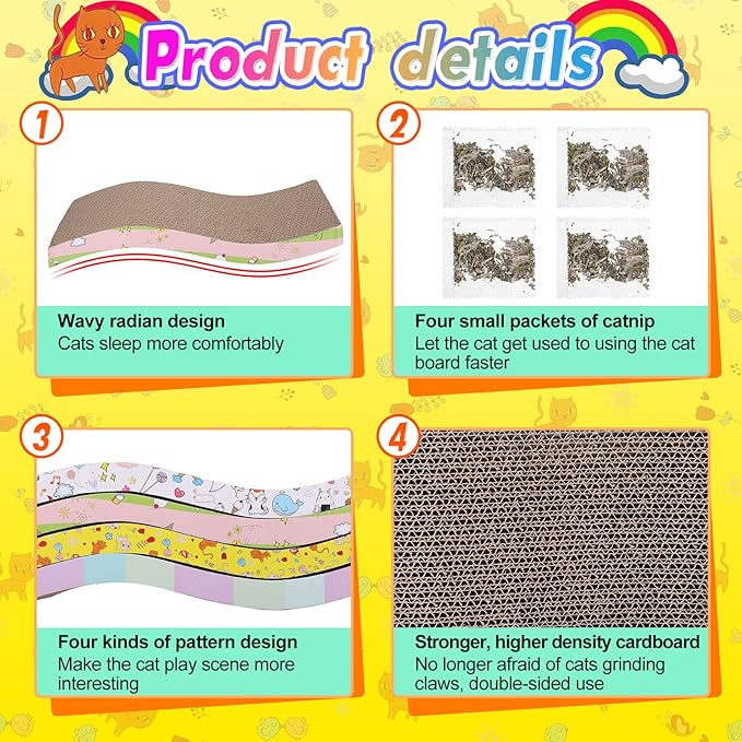 Qunclay 4 Pcs Cardboard Cat Scratcher, Reversible Cat Scratch Pad - Image 3