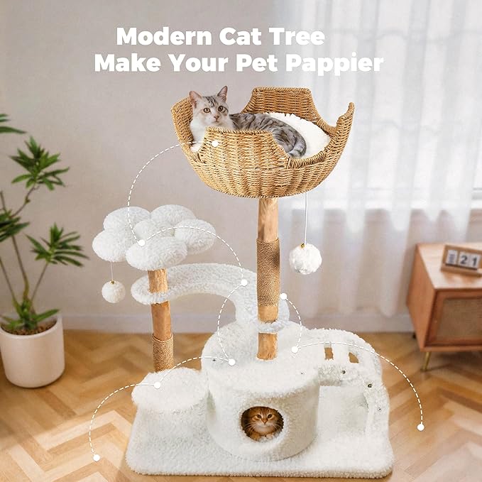 Easyego Modern Cat Tree, 45.6" Aesthetic Wood Cat Tree Tower - Image 8