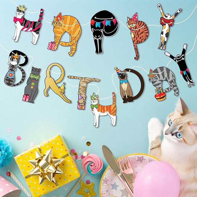 Happy Birthday Cat Banner Garland – Cute Kitten Birthday Party Decorations - Image 2