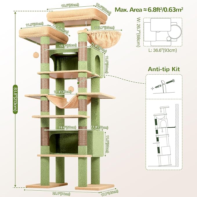 Globlazer XXL Cactus Giant Cat Tree, 83 Inch Heavy Duty Cactus Tall Cat Tower - Image 6