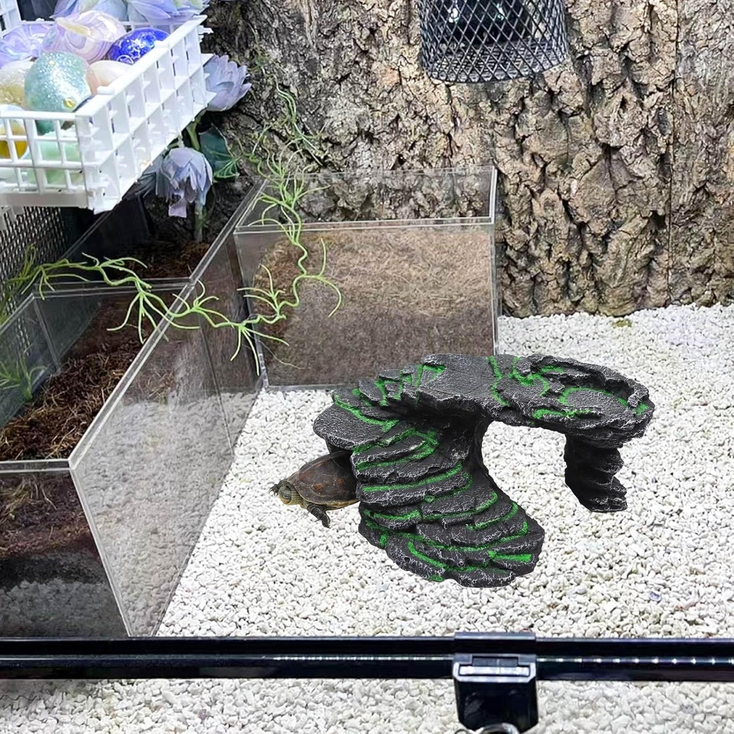 Large Bearded Dragon Basking Platform, Resin Reptile Hideouts Cave, Hermit Crab Climbing Toys, Terrarium Habitat Decor Accessories for Lizard Spider Aquarium Fish Gecko - 9.5 × 8 × 3.7 Inch