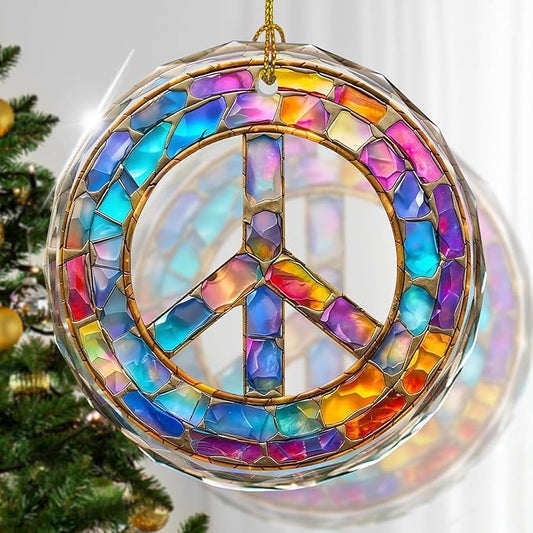 Stained Glass Peace Sign Ornament, Christmas Decorations Ornaments, Gift Idea by Kooirsp