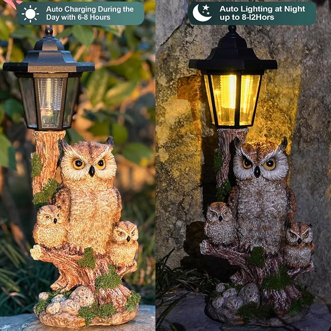 Solar Garden Owl Statue Lights, Large Owl Figure - Image 5